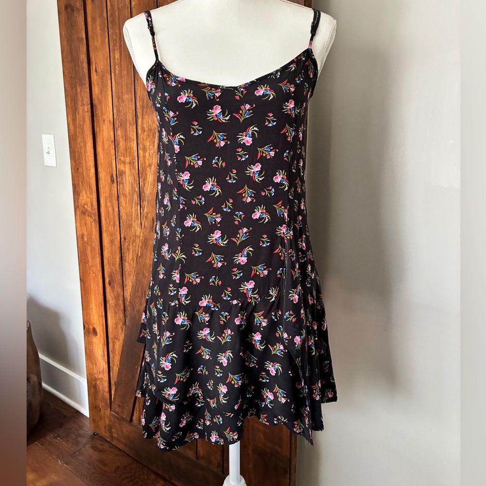Thakoon Collective Floral Slip Dress Womens 0 Black Watercolor Mini Casual